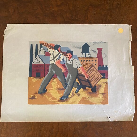 Vintage Print by Unknown Artist WW2 era propaganda mill workers poster
